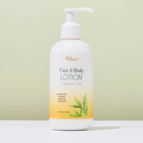 Vista 7 de Deluvia Loción corporal hidratante y loción facial, 8 onzas con aloe vera orgánico, manteca de karité, aceite de jojoba orgánico, vitamina E y B5.