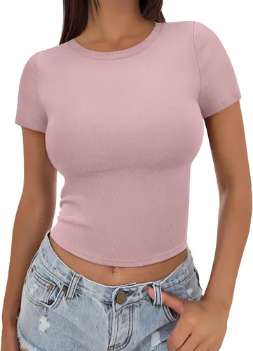 Vista 12 de SAMPEEL Ombligueras para mujer de verano, camisetas ajustadas de moda 2024, ajuste delgado Negro