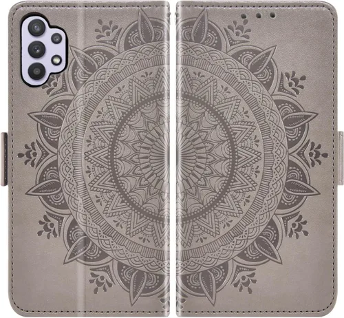 Vista 6 de Asuwish Funda compatible con Samsung Galaxy A32 5G de 6.5 pulgadas y protector de pantalla de vidrio templado, tarjetero con correa de muñeca Gris