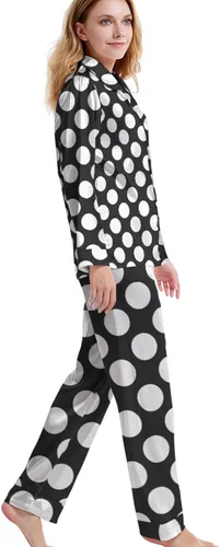 Vista 2 de ONDIAN Women's Pajama Set Sleepwear Black White Dot Nightwear Long Sleeve Pajama Set