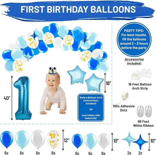 Vista 2 de PartyHooman Paquete de decoraciones de primer cumpleaños para niños, una caja para el primer cumpleaños y el primer cumpleaños