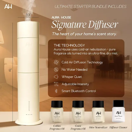 Vista 2 de Aura House Ultimate - Difusor inteligente Bluetooth de aire frío con aceites aromáticos, limpiador y neutralizador, sistema completo y sin esfuerzo