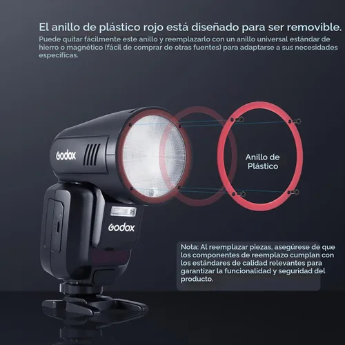 Vista 2 de Godox V100 V100-C Versión USA Flash para Canon, Speedlite de Pantalla Táctil 100Ws, Flash Auxiliar Desmontable, Batería de Carga USB-C, 2.4G