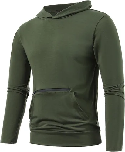 Vista 3 de Sudadera con capucha informal dos bolsillos para hombre camiseta deportiva fina Color sólido jersey manga larga de tela