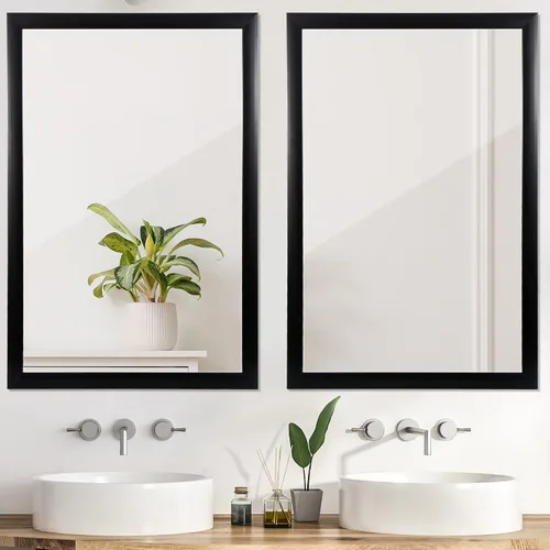 Vista 8 de ZenStyle Espejo de baño con marco de metal negro, espejo rectangular de 24 x 36 pulgadas con esquina de pico para entrada, sala de estar, baño