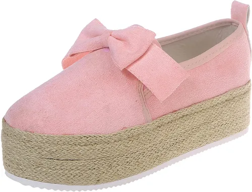 Vista 4 de Hbeylia Alpargatas - Tenis de plataforma para mujer, a la moda, con lazo, punta redonda, parte inferior gruesa, tacones altos, zapatos de lona