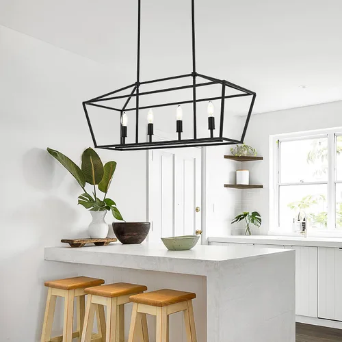 Vista 5 de Lámpara de araña negra de 4 luces, lámpara de techo para mesa, lámparas colgantes negras para comedor, dormitorio, luces colgantes modernas