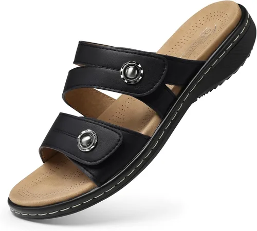 Vista 12 de SHIBEVER Sandalias planas para mujer: antideslizantes, con soporte para el arco, ortopédicas, para fascitis plantar, cómodas sandalias para caminar