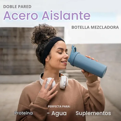 Vista 5 de Smartshake - Vaso mezclador de acero inoxidable aislado para mezclas de proteínas, batidos y preentrenamiento, botella de agua de doble pared