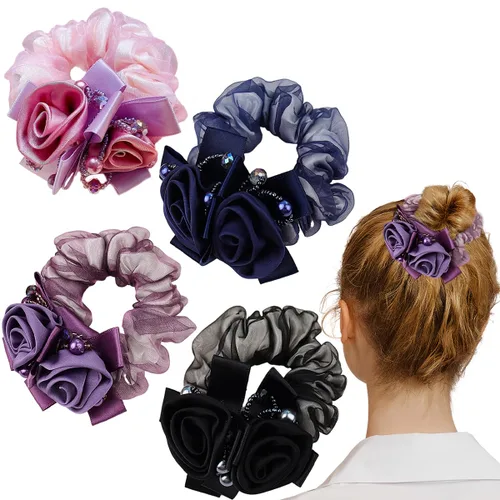 Vista 9 de 4 bandas elásticas para el cabello con diamantes de imitación para mujer, bandas elásticas para el cabello con diamantes de imitación, ligas