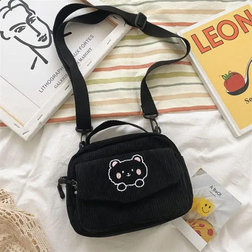 Vista 5 de Joizomou Lindas Bolsas Kawaii Carteras Monederos Estéticos Pequeña Bolsa Bandolera de Pana con Llaveros de Oso Regalo Kawaii para Mujeres