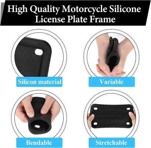 Vista 4 de Marcos negros de silicona para placa de matrícula de 4 x 7 pulgadas, cubierta para placa de matrícula de motocicleta, placa de respaldo