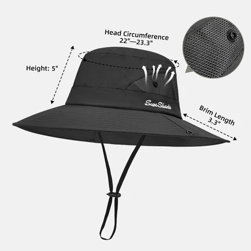 Vista 54 de Rosoz Sombreros de cola de caballo para mujer, protección UV, ala ancha 1 paquete-negro