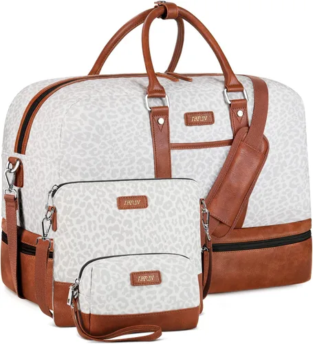 Vista 127 de IBFUN Bolsas de fin de semana para mujer, bolsa grande de lona para viaje, bolsa de viaje con compartimento para zapatos, 21 pulgadas, juego de 3