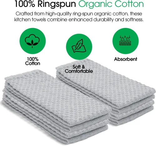 Vista 6 de DG Collections Toallas de cocina gris ceniza, paños de cocina de rizo 100% algodón para limpieza, secado y altamente absorbente, paño de cocina