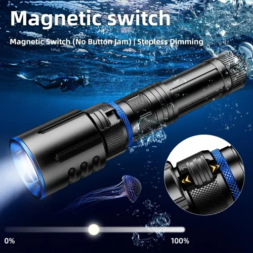 Vista 5 de Linterna de buceo recargable, luz LED de 1000 lúmenes con carga USB-C 1000 lumen underwater LED flashlight with USB-C, aluminum body and