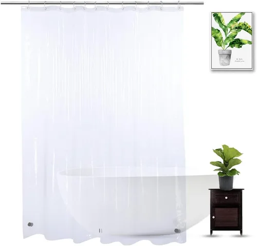 Vista 17 de Forro de cortina de ducha de 48 x 72 pulgadas, forro de ducha transparente con peso PEVA con 3 imanes y 8 ganchos de plástico, 100% impermeable