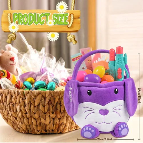 Vista 9 de Cesta de Pascua personalizada para niños, conejo rosa 019B-Rosa