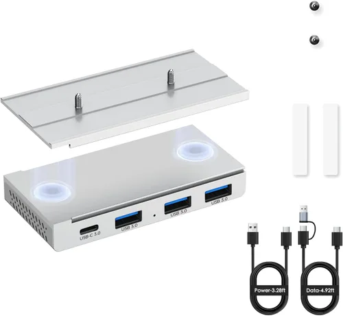 Vista 10 de EJAY Hub magnético de 4 puertos (3A1C) de 5 Gbps para Mac y Windows Negro