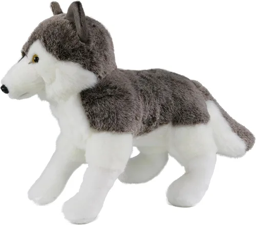 Vista 4 de Ice King Bear Peluche realista de lobo siberiano, juguete de peluche, 14 pulgadas de longitud (de pie)
