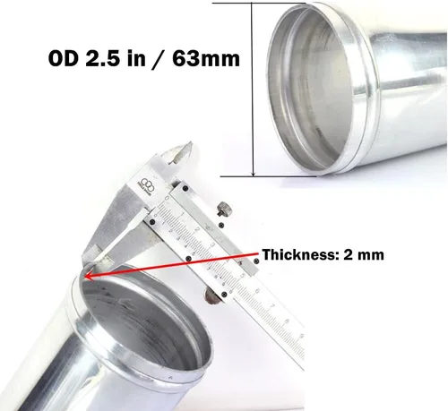Vista 2 de Tubería de aluminio recta de 2.5 pulgadas (2.480 in) de diámetro exterior con extremos con cuentas, para intercooler e entrada, 19.7 pulgadas