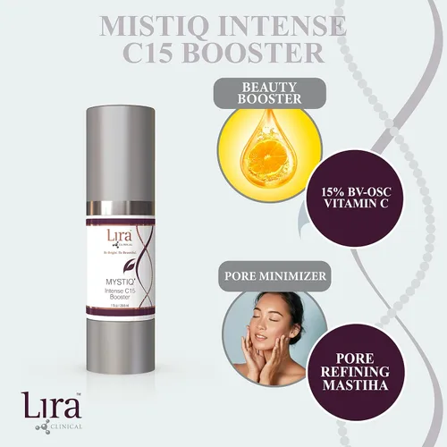 Vista 2 de Lira Clinical MYSTIQ Intense C15 Booster - Suero intenso 15% de vitamina C - Suero para minimizar los poros y manchas oscuras con células madre