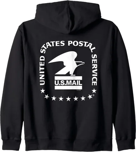 Vista 2 de USPS - Sudadera con capucha y cremallera con sello de correo aéreo de, Gris Negro