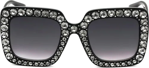 Vista 2 de Gafas de sol FLAWLESS con marco cuadrado de gran tamaño con diseño de diamantes de imitación para mujer, Multicolor