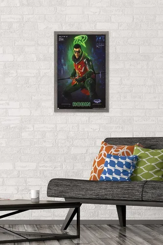 Vista 2 de Trends International DC Comics Gotham Knights - Póster de pared de Robin, 14.725 x 22.375 pulgadas, versión enmarcada de madera de granero