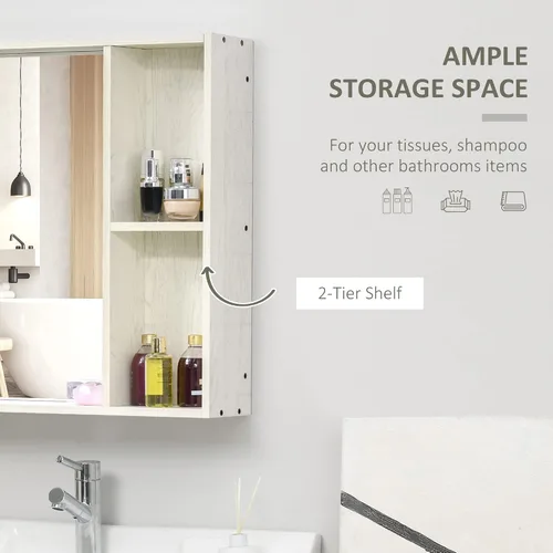 Vista 5 de kleankin Botiquín de baño de 24.75 x 25.5 pulgadas con espejo, estante de almacenamiento, armario de baño montado en la pared para sala de estar