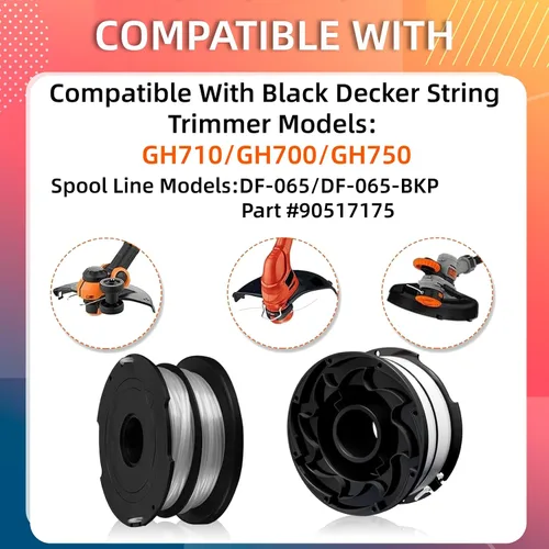 Vista 3 de DF-065 90517175 - Línea de repuesto para recortadora de hilo compatible con Black Decker GH710 GH700 GH750 DF-065-BKP, línea de recambios