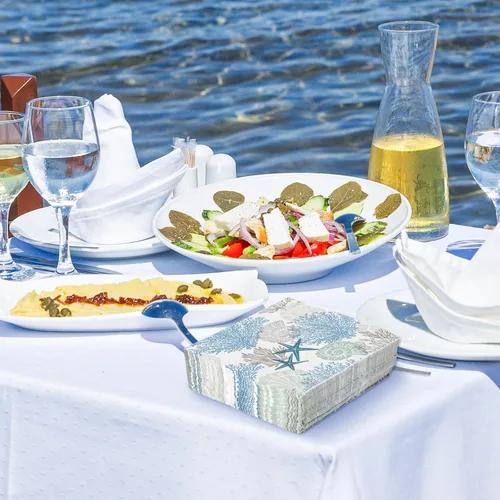 Vista 6 de AnyDesign 100 servilletas de papel de océano desechables con estrellas de mar y conchas de coral, servilletas de almuerzo con temática del mar