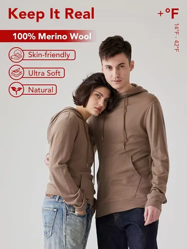 Vista 2 de ZeaLogic Sudadera con capucha para hombre, 100% lana merina, capa base, manga larga, térmica