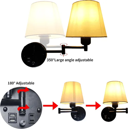 Vista 4 de Lámpara de Pared Enchufable con USB y Enchufe de 2 Pines, Luces de Montaje en Pared que se Enchufan con Cable e Interruptor, Luces de Montaje