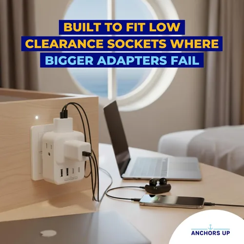 Vista 5 de Adaptador de viaje aprobado por la UE para cruceros - Extensor de enchufe múltiple 8 en 1 sin sobretensión con USB - Utilice la toma de corriente