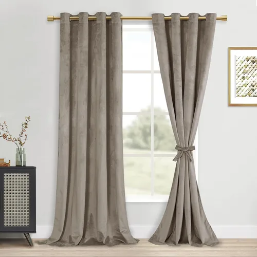 Vista 51 de DWCN - Juego de 2 paneles de cortina de terciopelo con ojales negros, tratamiento de ventanas con aislamiento térmico, apilables, decoración moderna