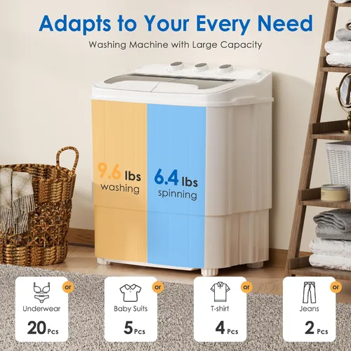 Vista 5 de Lavadora portátil, lavadora portátil de 18 libras con ciclo de centrifugado y secadora, lavadora semiautomática combinada para dormitorios