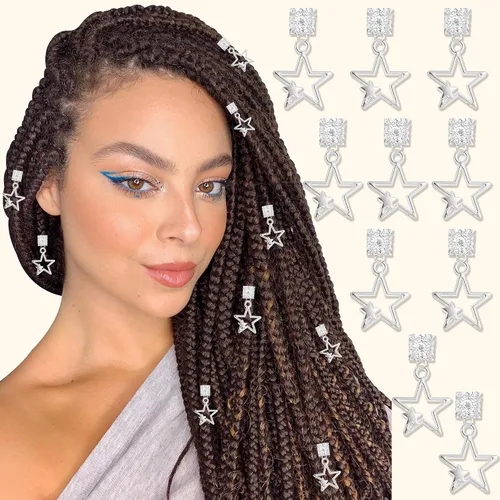 Vista 8 de NAISKA 10 clips de trenza de estrella dorada, accesorios para rastas, cuentas trenzadas de cinco puntas, pinzas para el cabello, accesorios