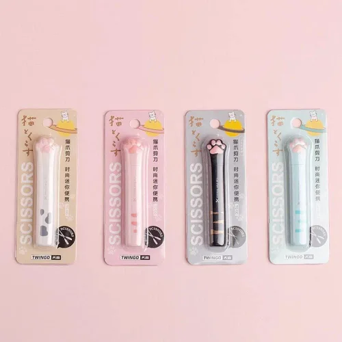 Vista 7 de Tijeras multiusos, mini tijeras de mano portátiles Kawaii Cat Paw Tijeras de artesanía Tijeras plegables de papelería con cubierta de seguridad