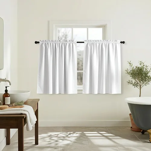 Vista 23 de Mrs.Naturall - Cortinas opacas cortas beige para ventanas pequeñas de 18x24 pulgadas de largo