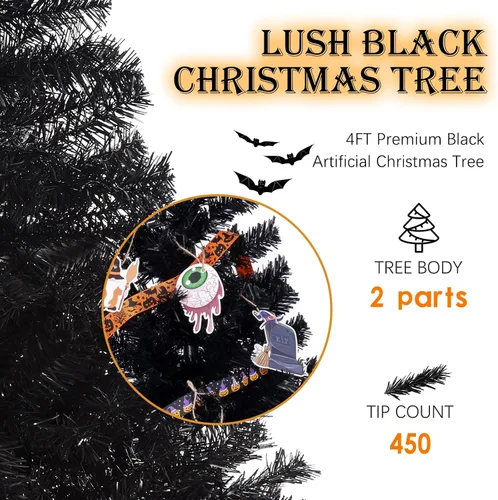 Vista 3 de Black Christmas Tree 4FT Small Halloween Tree Artificial Holiday Xmas Tree with 450 PVC Branch Tips & Foldable Metal Stand for Home, Office, Party