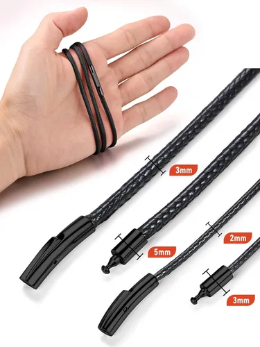 Vista 5 de FaithHeart - Cadena de cuero trenzada 2 mm3 mm, cierre de presión de acero inoxidable duradero, para hombres y mujeres, resistente al agua, cadena