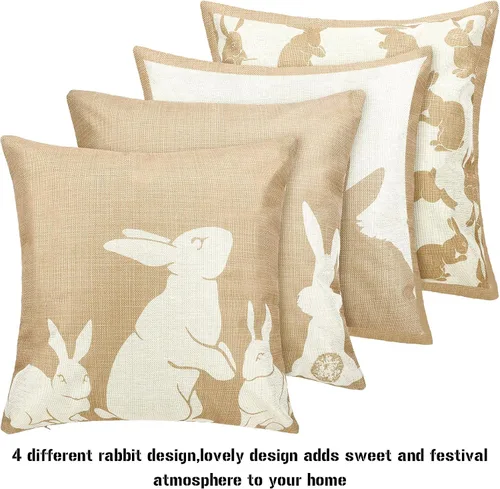 Vista 9 de BOAO 4 fundas de almohada de lino de Pascua de 18 x 18 pulgadas, funda de cojín de conejo, decoración de granja, funda de cojín para decoración