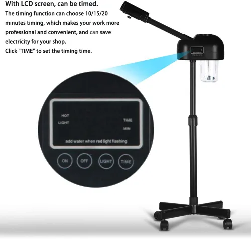 Vista 2 de Vaporizador facial LCD profesional para piel limpia, uso en el cuidado de la piel en el hogar, salón de belleza, spa con niebla caliente, función