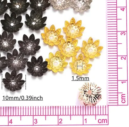 Vista 2 de 500 tapas de cuentas de flor de loto en tono dorado de 0.433 in para hacer joyas (dorado)
