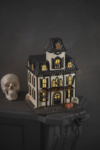Vista 5 de Lenox Figura de casa iluminada de Halloween vintage