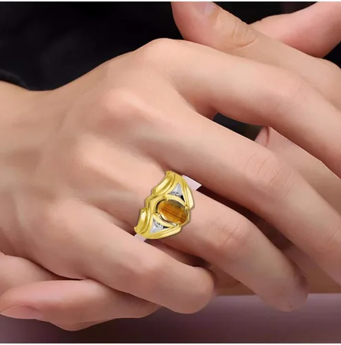 Vista 2 de RYLOS Anillos de oro amarillo de 14 quilates para hombre, estilo clásico de diseñador de 0.354 x 0.276in, piedras preciosas ovaladas y auténticas