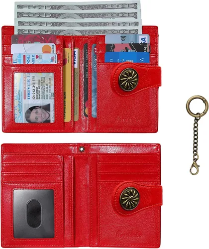 Vista 3 de Travelambo Rfid Wallet - Cartera de cuero para mujer, Rojo -, Moda