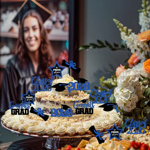 Vista 6 de 48 adornos para cupcakes graduados, 6 estilos de decoración para tartas de graduación, decoraciones de graduación de felicitaciones 2026, tapa negra