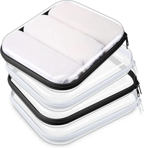 Vista 29 de Hoolerry 4 piezas de estuches rígidos transparentes con cremallera, bolsas de maquillaje, estuche de plástico para lápices, contenedores de caja